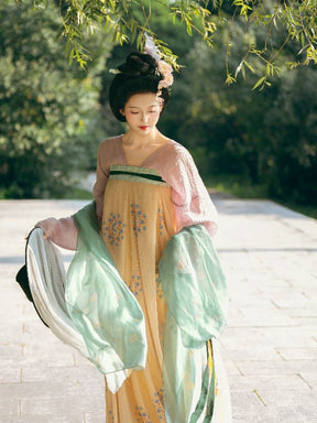 chinese tang dynasty women's summer hanfu clothes  yellow ruqun dress- Jianxi hanfu
