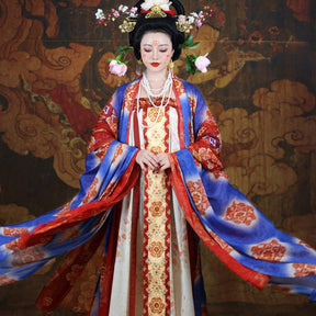 tang dynasty women's plus size hanfu clothes blue big sleeve shirt - Jianxi Hanfu