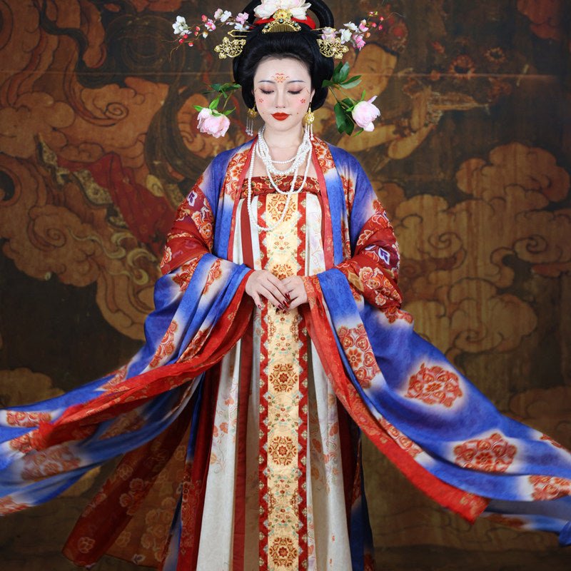 tang dynasty women's plus size hanfu clothes blue big sleeve shirt - Jianxi Hanfu