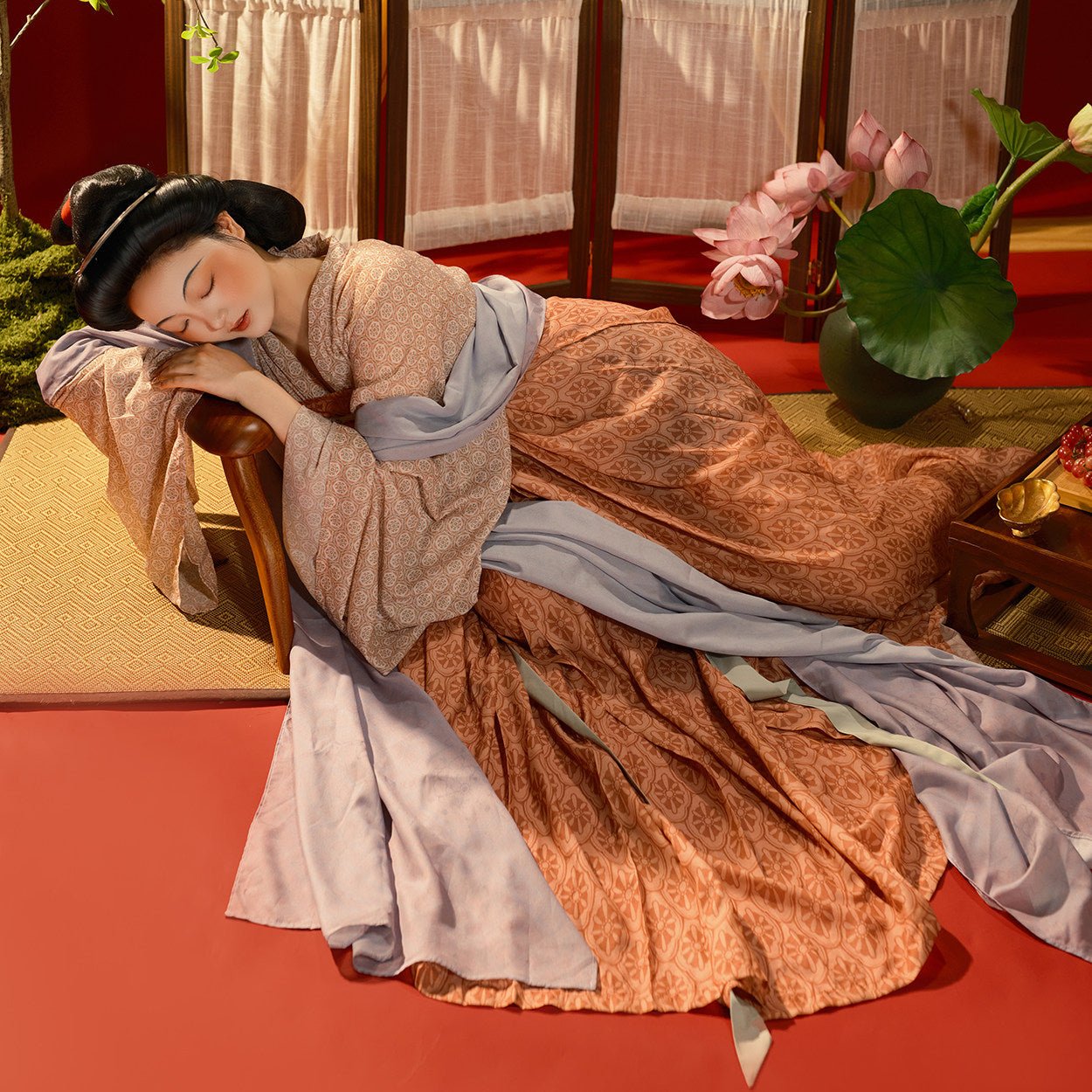 chinese women's plus size hanfu tang dynasty clothes orange ruqun dress - Jianxi Hanfu