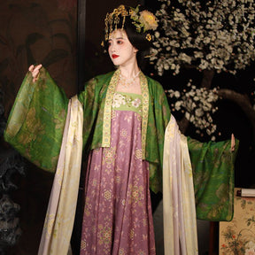 chinese tang dynasty women's plus size hanfu green duijin shirt - Jianxi Hanfu