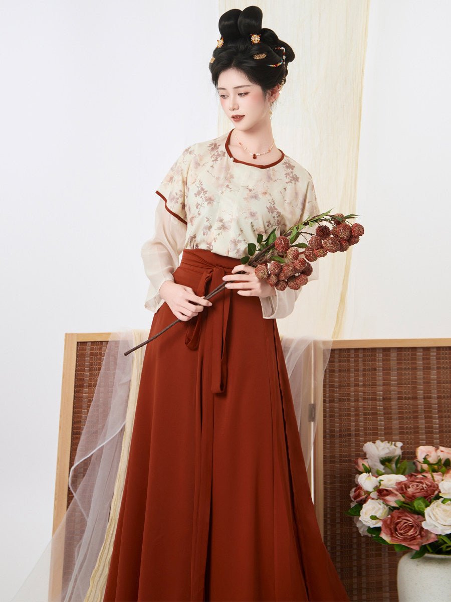 chinese tang dynasty women's plus size hanfu red flower beizi shirt - Jianxi Hanfu