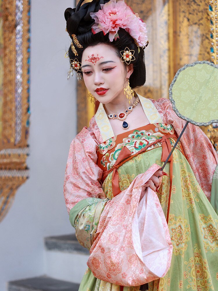 chinese tang dynasty women's plus size hanfu clothes pink duijin shirt - Jianxi Hanfu