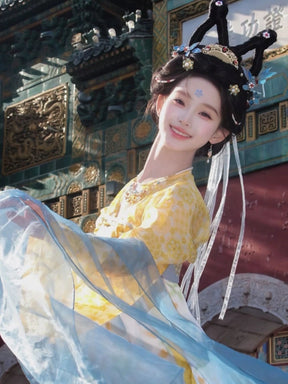 chinese tang dynasty women's plus size hanfu blue ruqun dress - Jianxi Hanfu