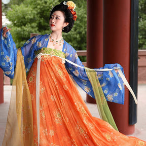 chinese tang dynasty women's summer plus size hanfu  orange qixiong ruqun dress - Jianxi Hanfu