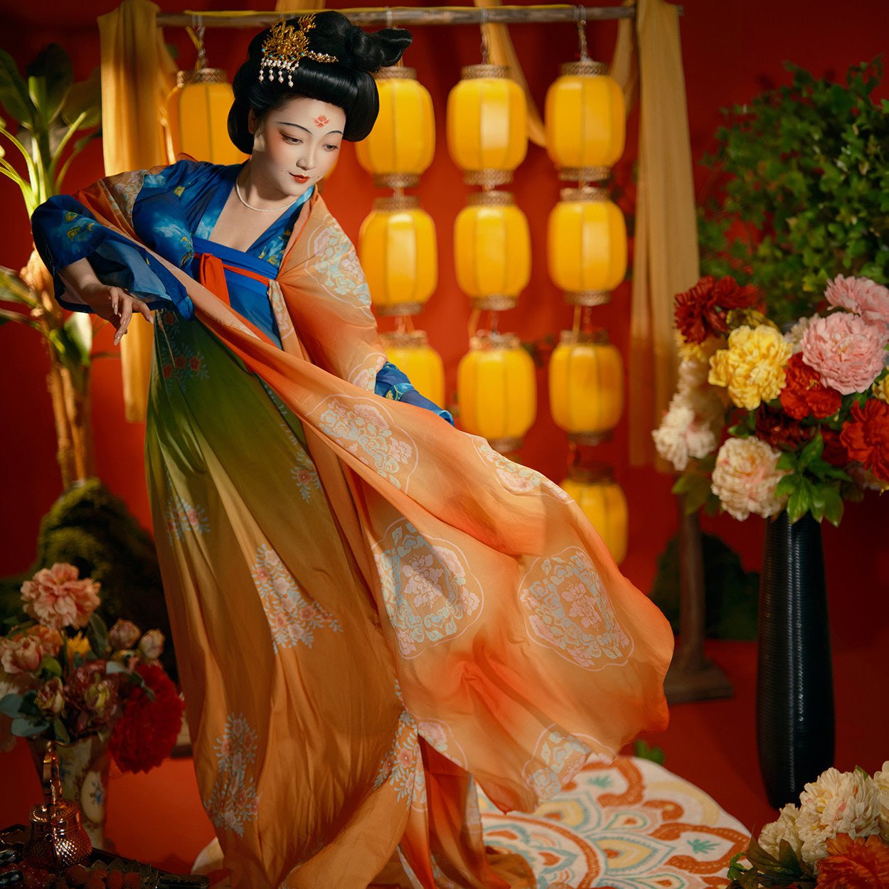 chinese tang dynasty women's plus size hanfu clothes orange pibo- Jianxi Hanfu