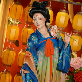 chinese tang dynasty women's plus size hanfu blue clothes - Jianxi Hanfu