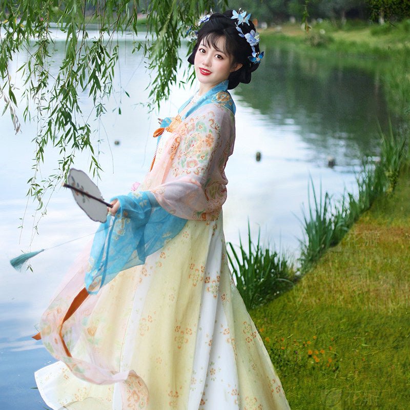 tang dynasty women's summer plus size hanfu clothes blue duijin shirt - Jianxi Hanfu