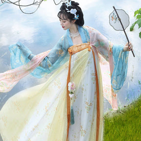 tang dynasty women's plus size hanfu clothes blue duijin shirt - Jianxi Hanfu