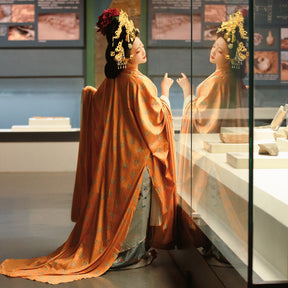 chinese tang dynasty women's plus size hanfu orange robe shirt - Jianxi Hanfu