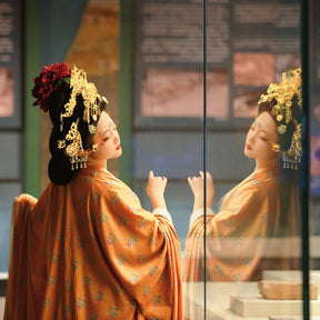 chinese tang dynasty women's plus size hanfu autumn orange robe shirt - Jianxi Hanfu