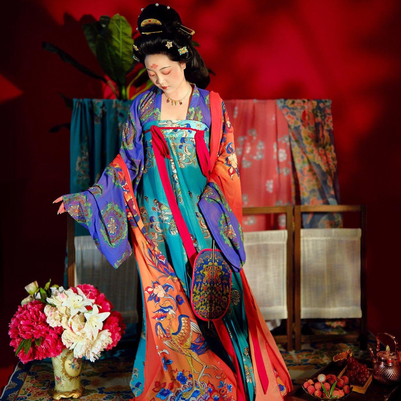 chinese clothes tang dynasty women's plus size hanfu red pibo - Jianxi Hanfu