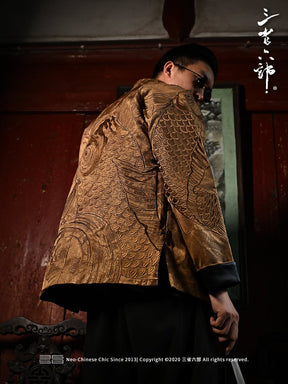 chinese style unisex tang suit yellow jacket male hanfu - Jianxi hanfu