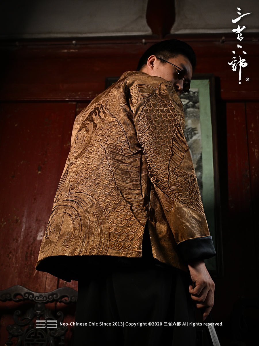 chinese style unisex tang suit yellow jacket male hanfu - Jianxi hanfu