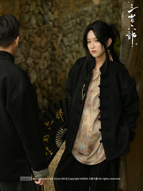 autumn black jacket chinese costume male hanfu tang suit - Jianxi Hanfu