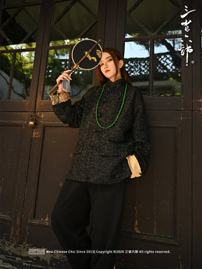 old money style black tang suit jaket male hanfu - Jianxi Hanfu