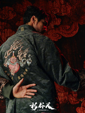 green jacket chinese style men's hanfu tang suit - Jianxi Hanfu