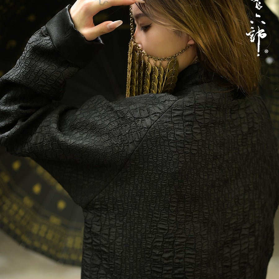 kung fu master clothes men's hanfu black tang suit jacket - Jianxi Hanfu