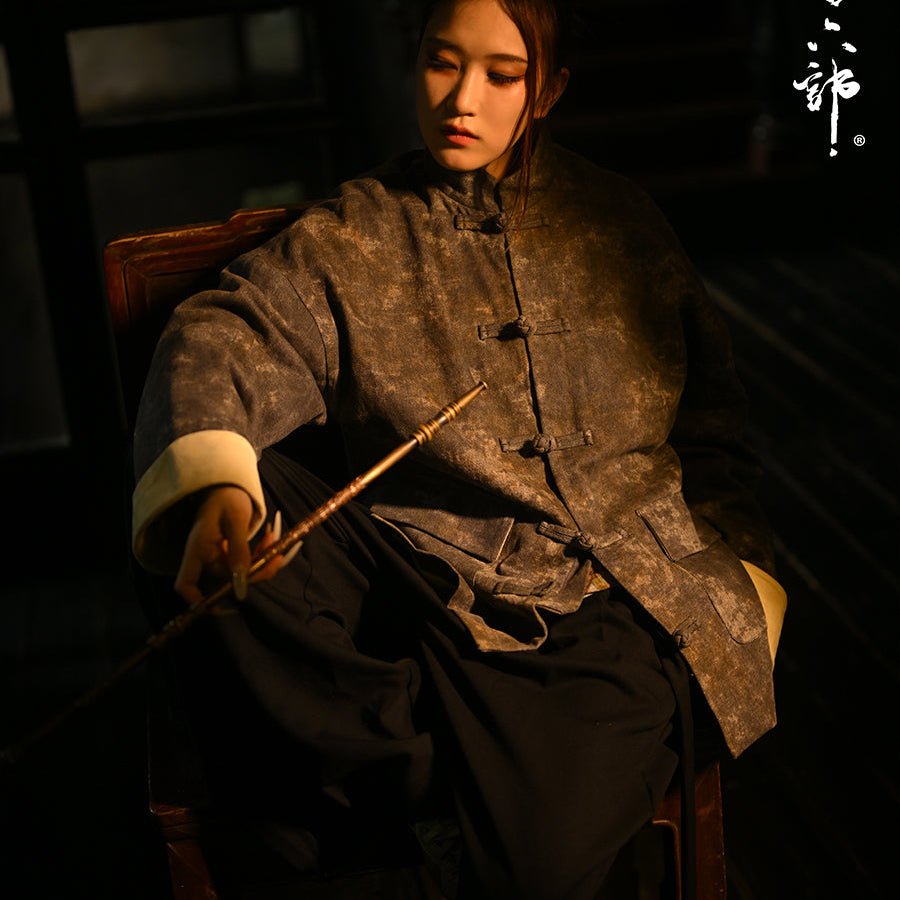 grey jacket new chinese style male hanfu tang suit - Jianxi Hanfu