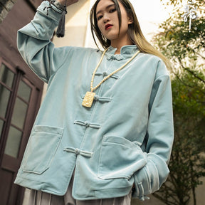 Blue jacket chinese tang suit male hanfu - Jianxi Hanfu