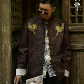 brown tang suit new chinese style jacket - Jianxi Hanfu