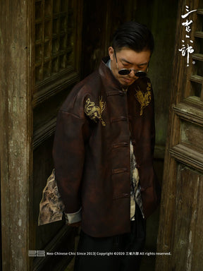 tang suit new chinese style brown jacket - Jianxi Hanfu