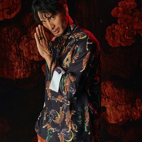 new chinese style male hanfu black tang suit tiger jacket - Jianxi Hanfu