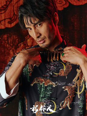 chinese style male hanfu black tang suit tiger jacket - Jianxi Hanfu