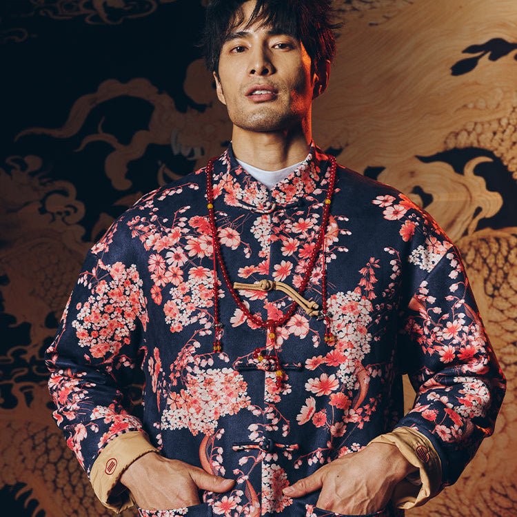 chinese style men's clothes blue tang suit jacket - Jianxi Hanfu