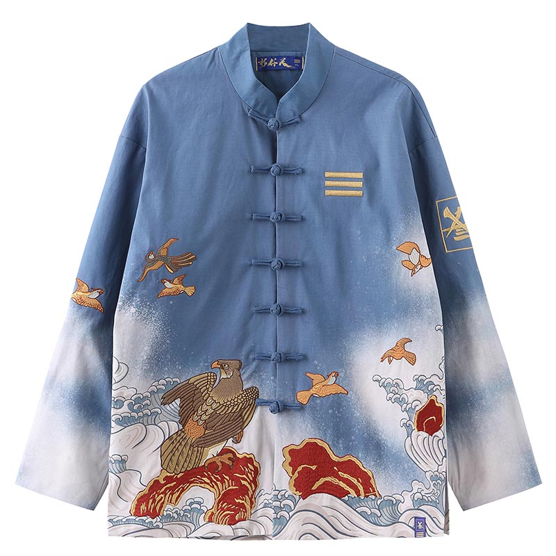 chinese style men's hanfu tang suit male blue jacket - Jianxi Hanfu