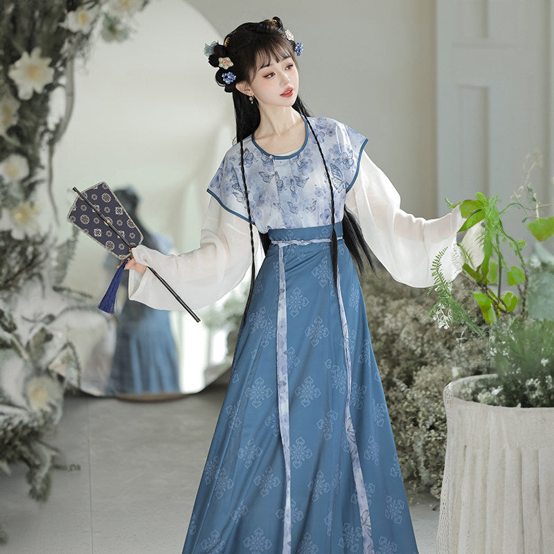 women's tang dynasty women's blue hanfu ruqun dress - Jianxi Hanfu