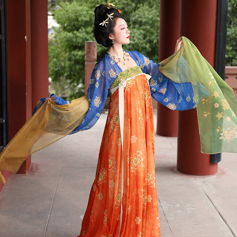 chinese tang dynasty women's summer plus size hanfu clothes blue duijin shirt - Jianxi Hanfu