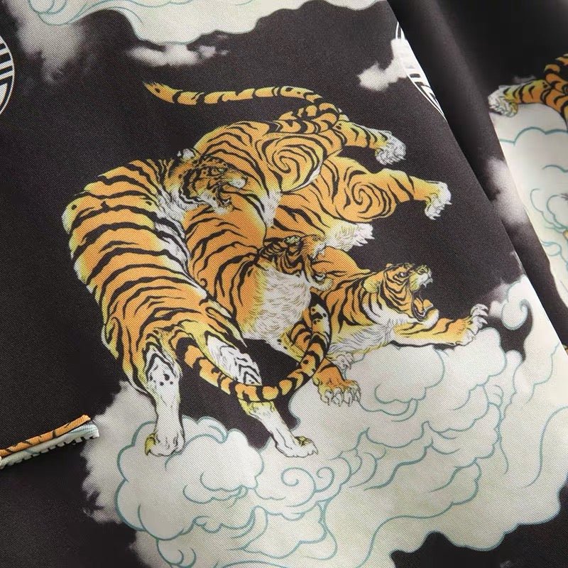 tang suit tiger Pattern men's summer shirt-Jianxi Hanfu