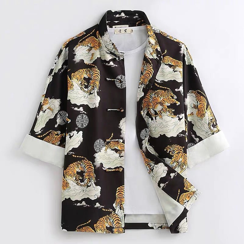 tang suit tiger Pattern men's shirt-Jianxi Hanfu