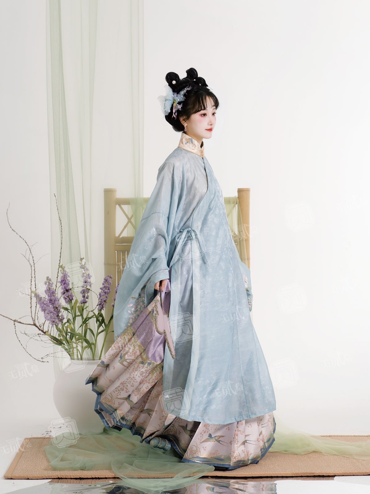 blue hanfu dress mamian skirt ming dynasty-Jianxi Hanfu