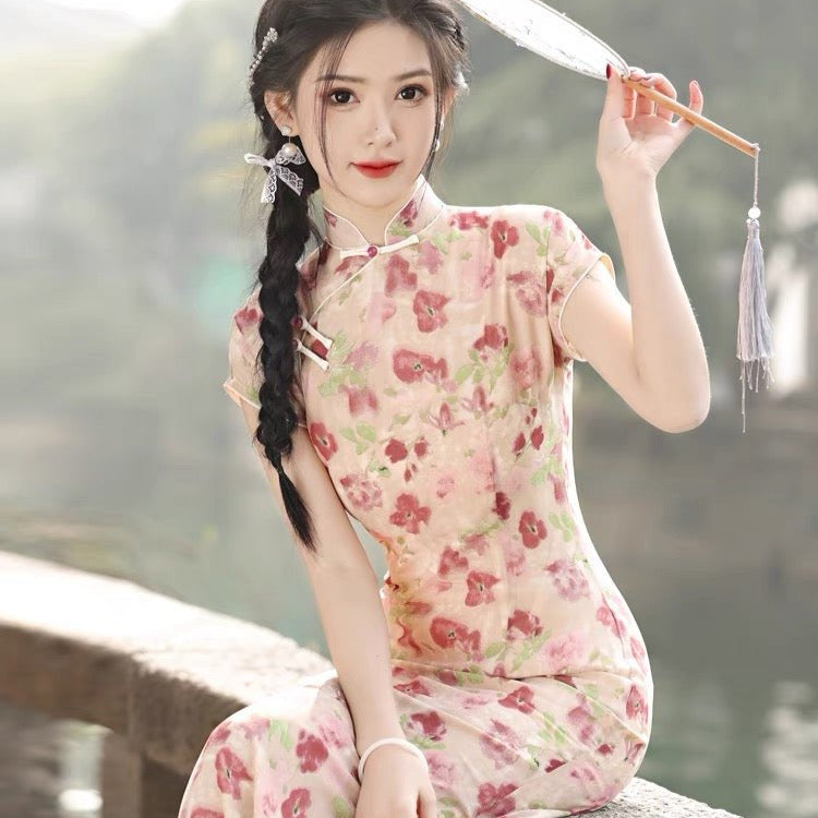 Vintage and Elegant Sleeveless Qipao Cheongsam Sui Hua - Jianxi Hanfu
