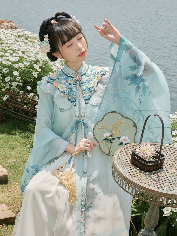 Blue butterfly mamianqun skirt yunjian fake collar - Jianxi Hanfu