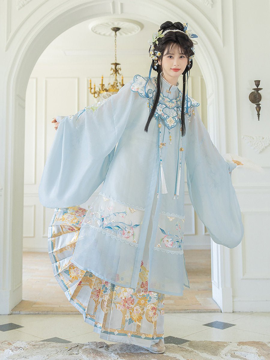 ming dynasty women's blue hanfu dress - Jianxi Hanfu