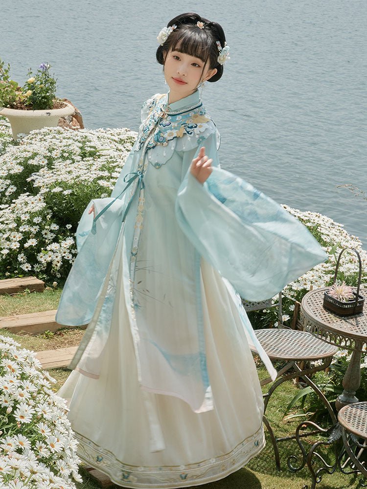 ming dynasty women's hanfu yunjian blue mamain skirt - Jianxi Hanfu