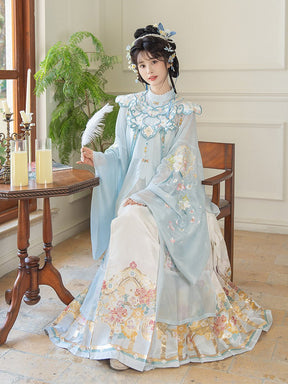 chinese style women's hanfu blue shirt - Jianxi Hanfu