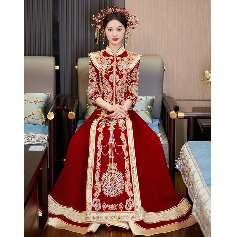 red gold women's wedding dress chinese style clothes - Jianxi Hanfu