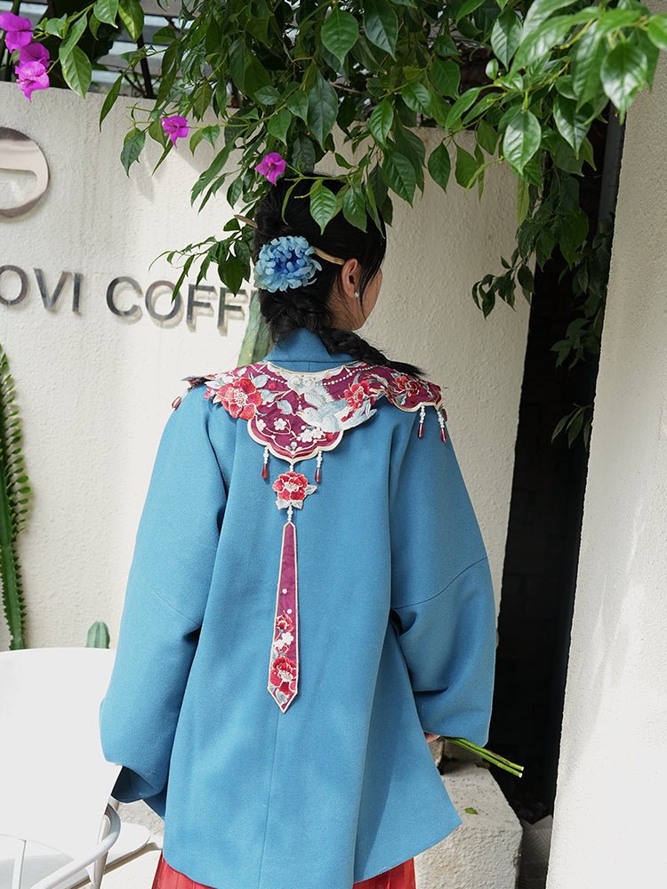 ming dynasty mamian skirt yunjian red cloud collar - Jianxi Hanfu