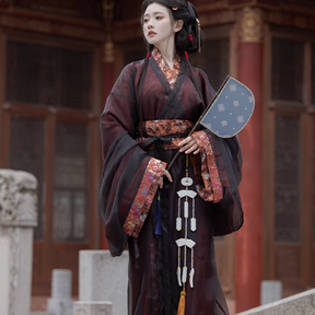 chinese women's balck red hanfu robe - Jianxi Hanfu