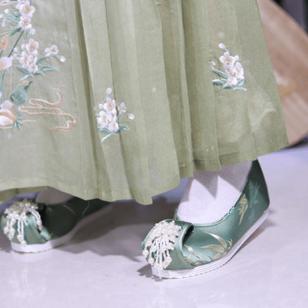 chinese song dynasty cloth shoes green women's shoes - Jianxi Hanfu
